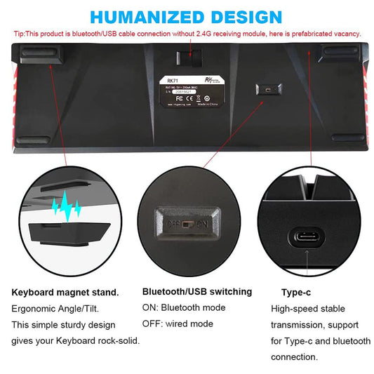 RK71 71 Keys Mechanical Keyboard RGB Backlight for Gamer Black Black Switch