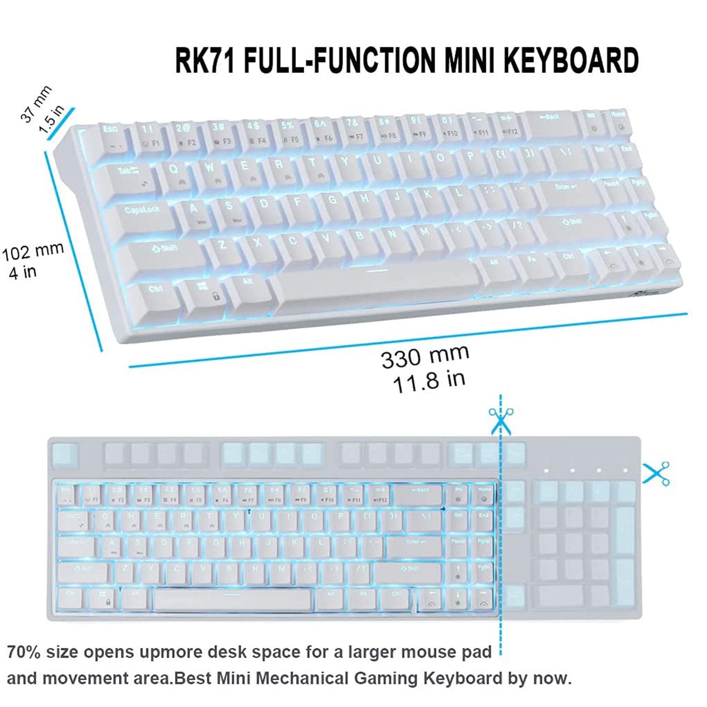 RK71 71 Keys Mechanical Keyboard RGB Backlight for Gamer White Blue Switch