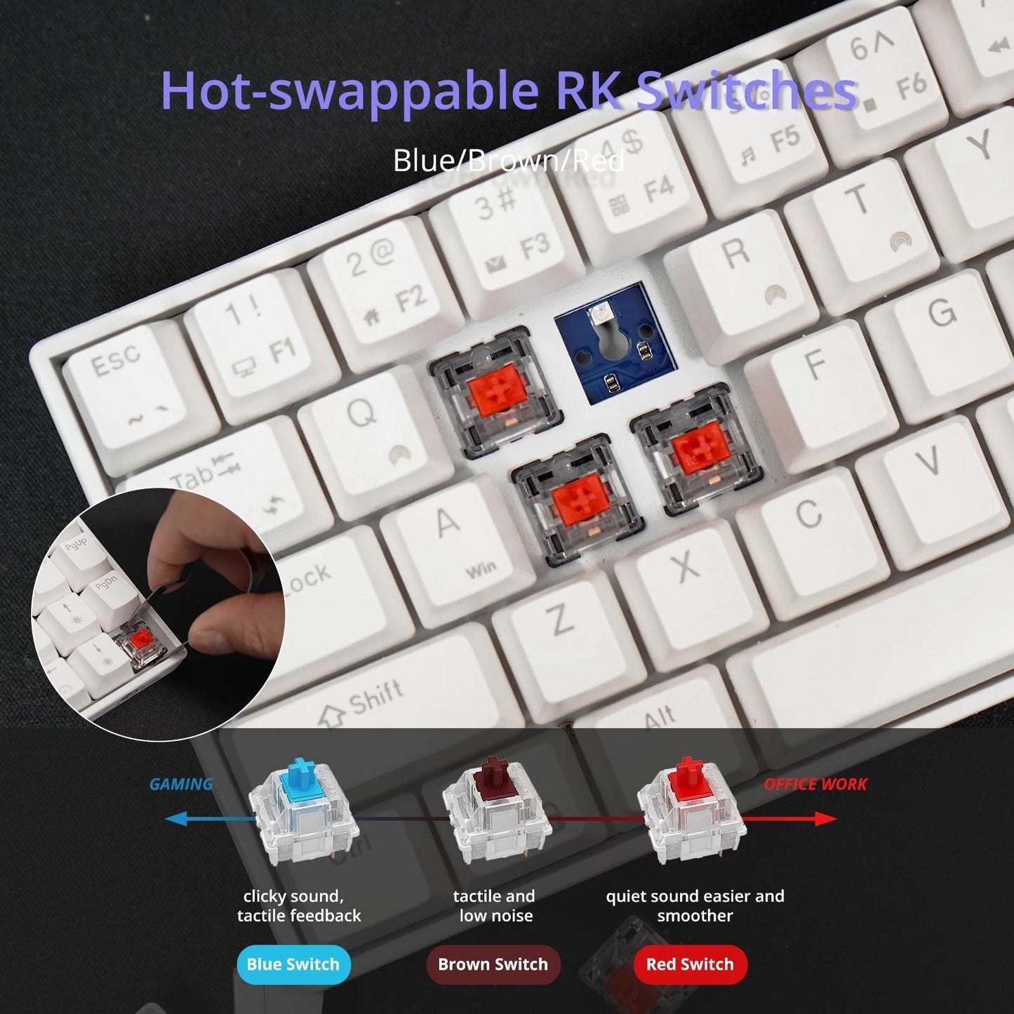 RK71 71 Keys Mechanical Keyboard RGB Backlight for Gamer White Blue Switch