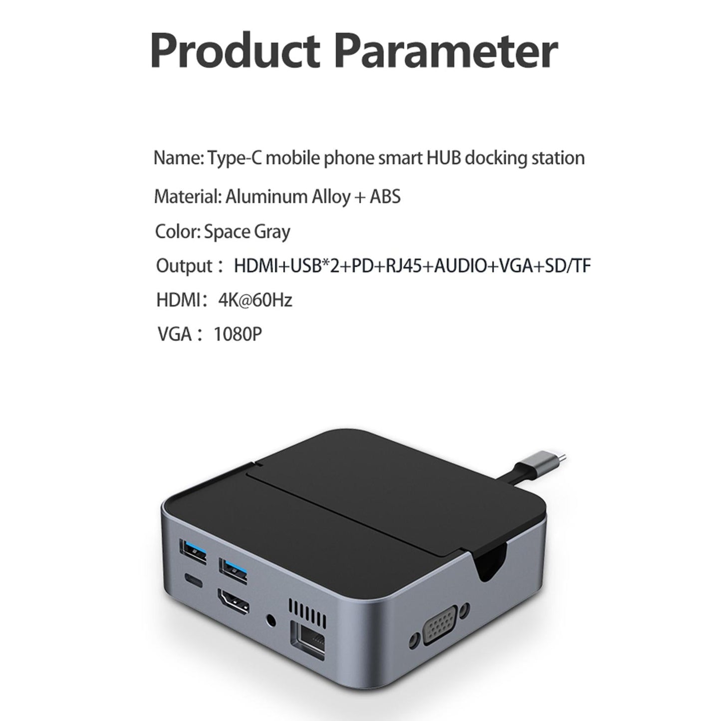 USB Type C to HDMI VGA Adapter 9 in 1 SD/TF Card Reader Hub 2 USB Ports