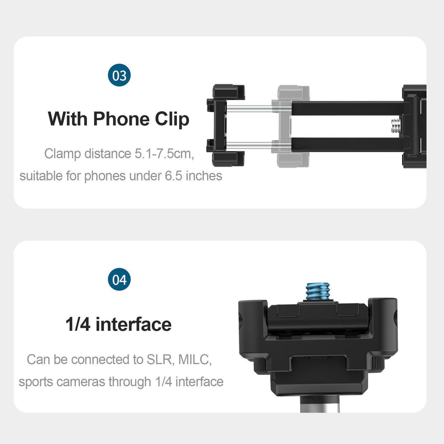 360 Ballhead Selfie Stick Phone Tripod Stand Mount Functional