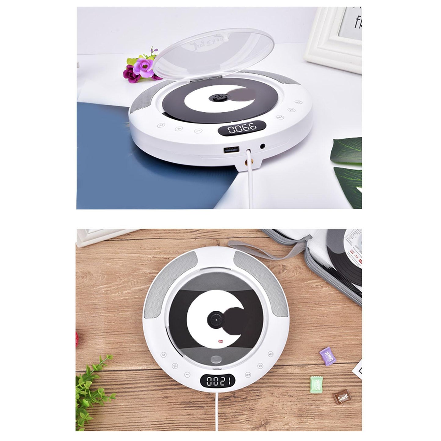 CD Player Portable Built-in Dual Speakers Wall Mountable for Home Decor