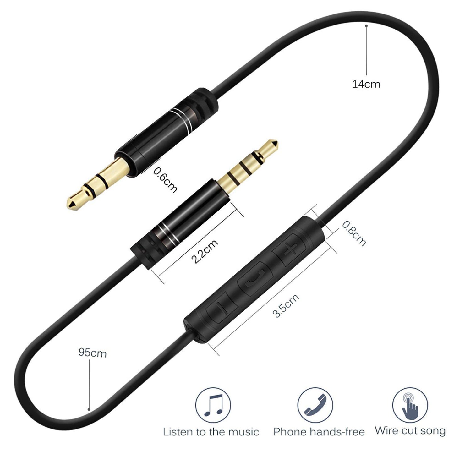 AUX Cable Headset Splitter Extender for Digital Product Black