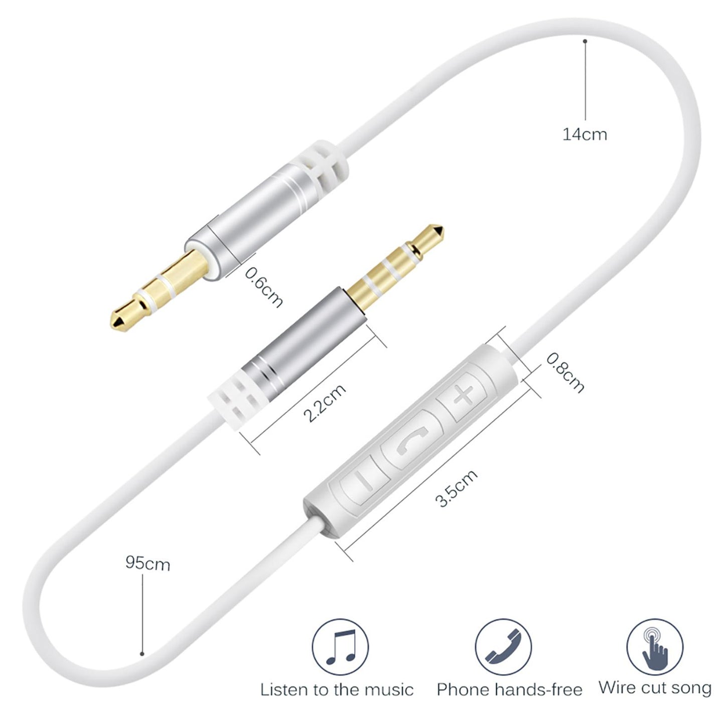 AUX Cable Headset Splitter Extender for Digital Product Silver Gray