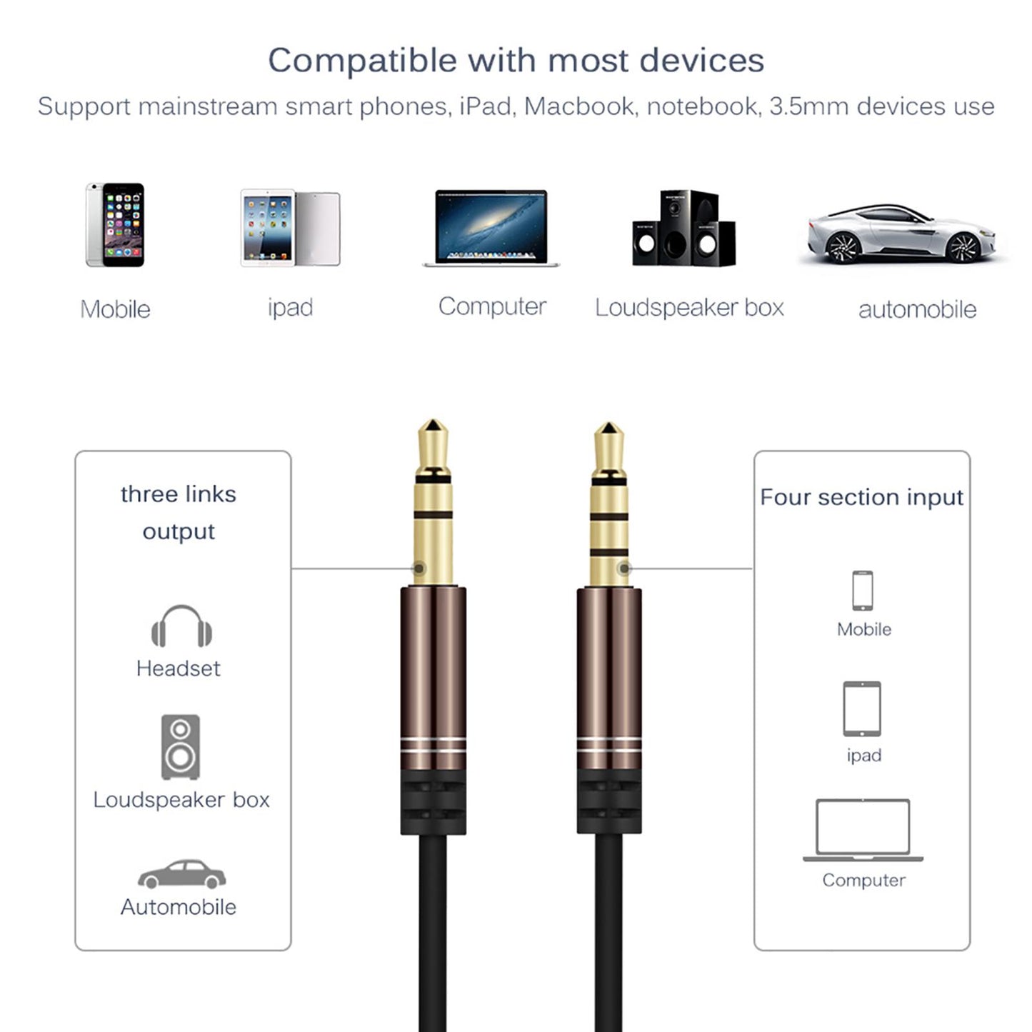 AUX Cable Headset Splitter Extender for Digital Product Brown
