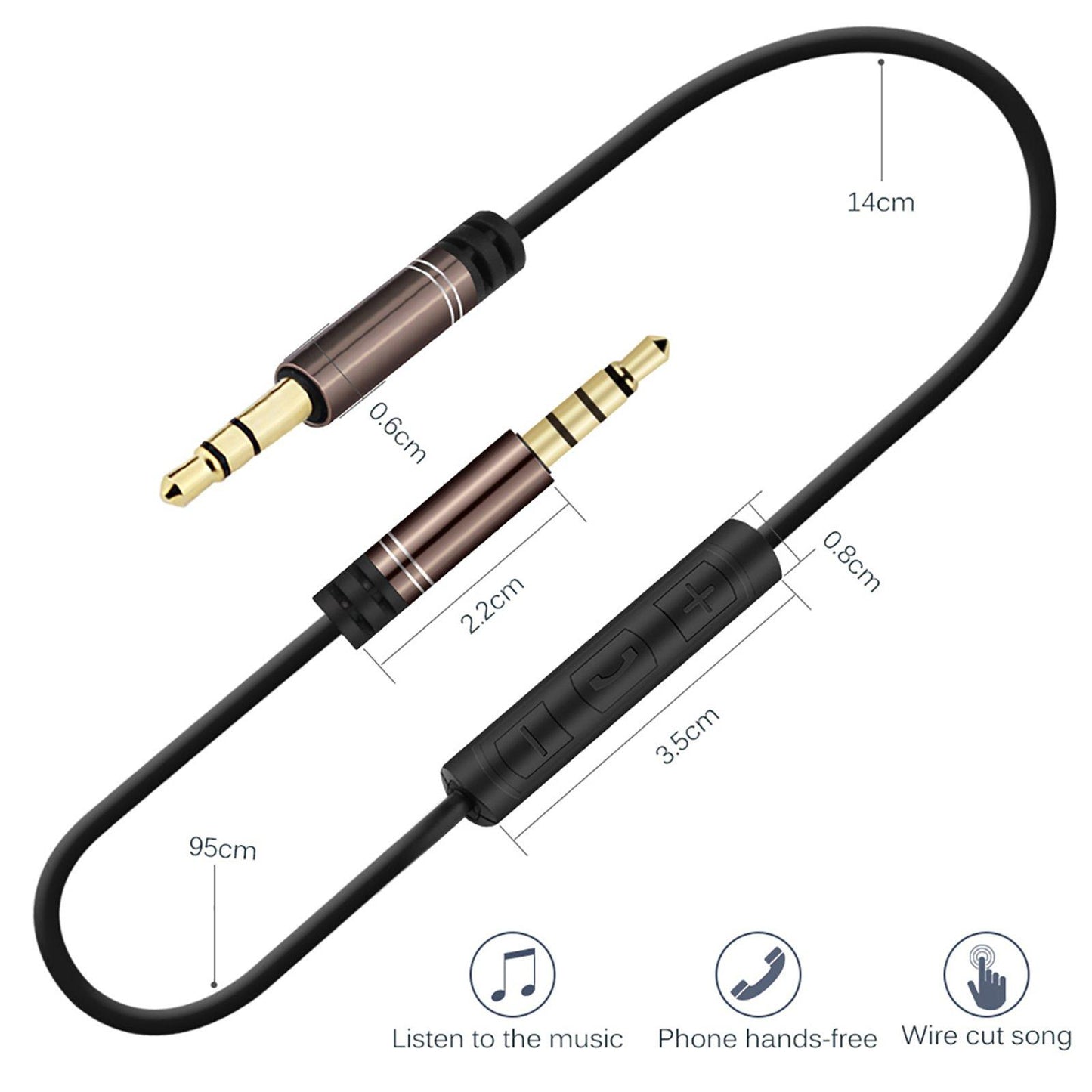 AUX Cable Headset Splitter Extender for Digital Product Brown