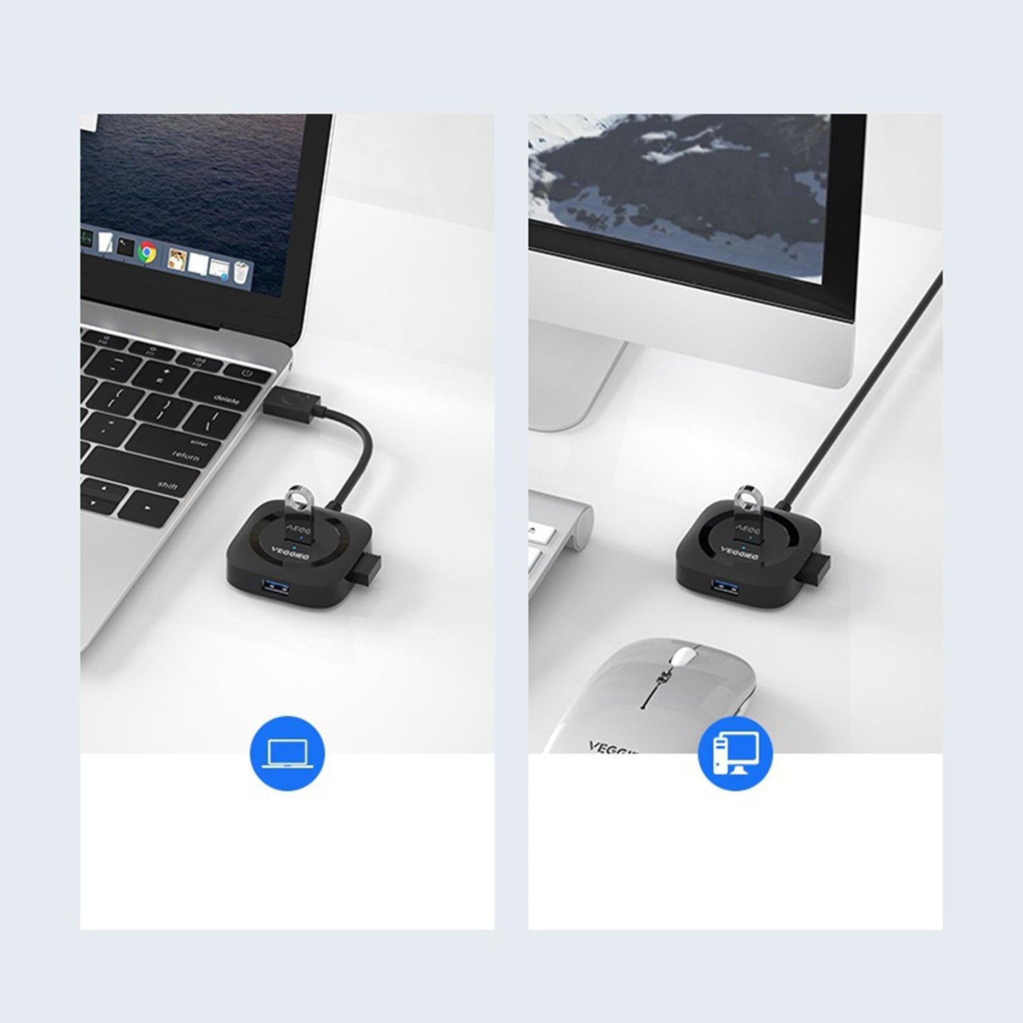 4 Ports USB Hub Connectors Expansion for Laptop USBC 2.0 black 0.2m