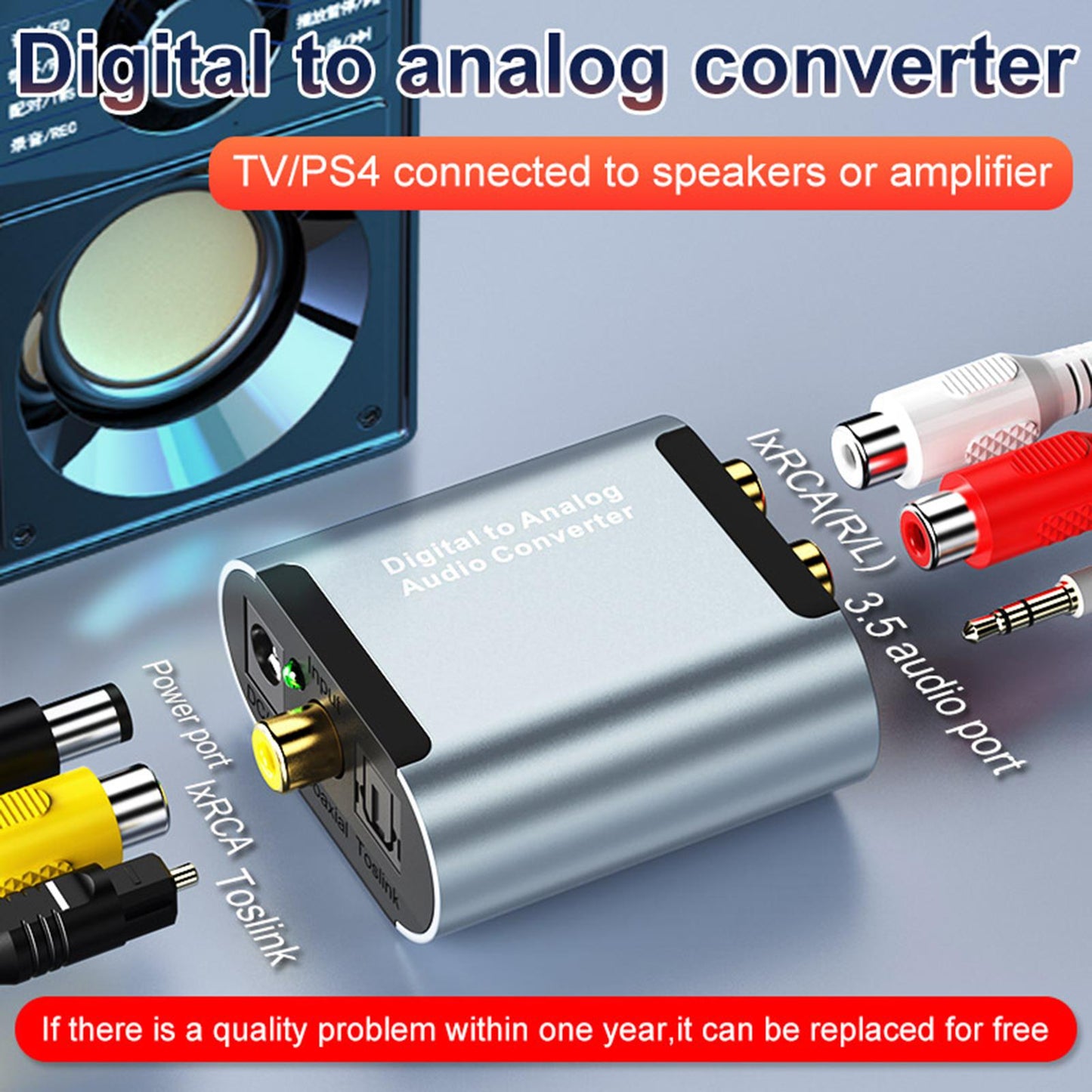 Digital Optical to Analog Analogue Audio Converter with Coaxial cable