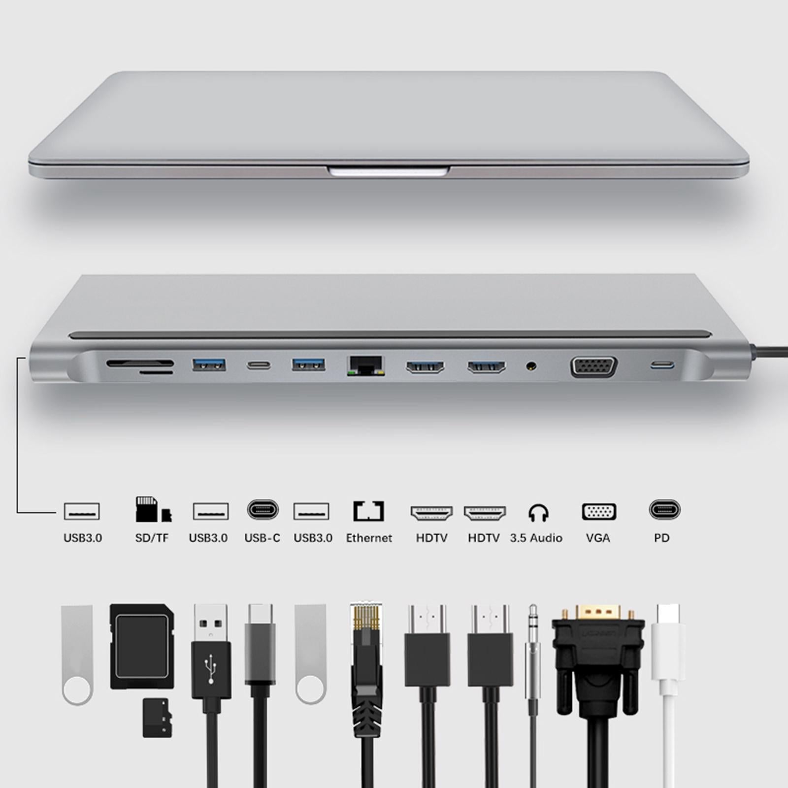 12 in 1 USB C Docking Station USB Type C to HDTV VGA Adapter PD Charging
