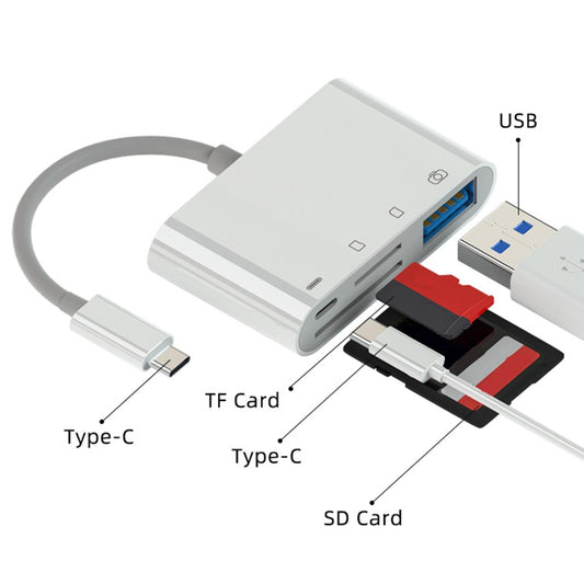 4 in 1 USB C Micro SD TF Memory Card Reader Hub Adapter Connector Splitter