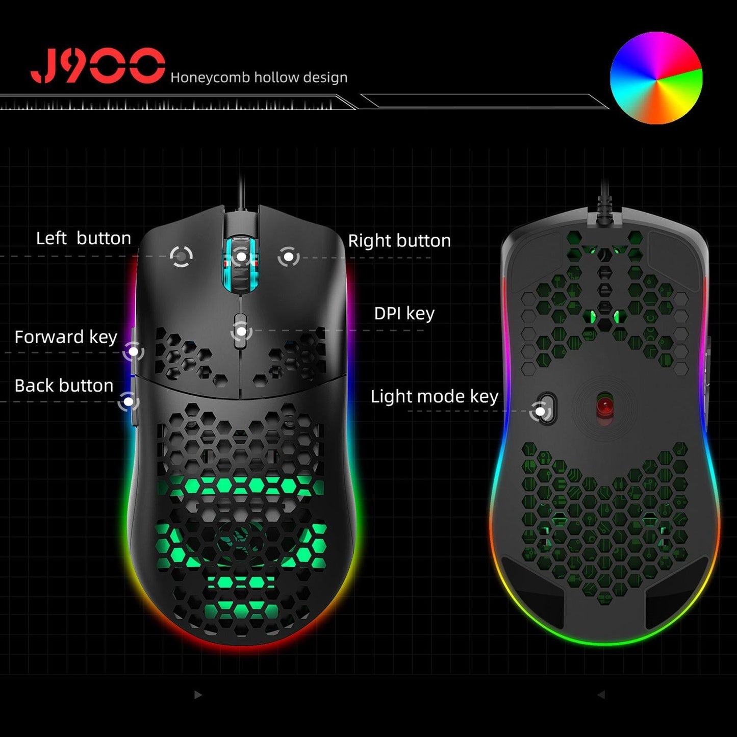 Mini Wired Keyboard RGB Backlit Multi Color 61 Keys Programmable for Laptops Black V700B+J900B