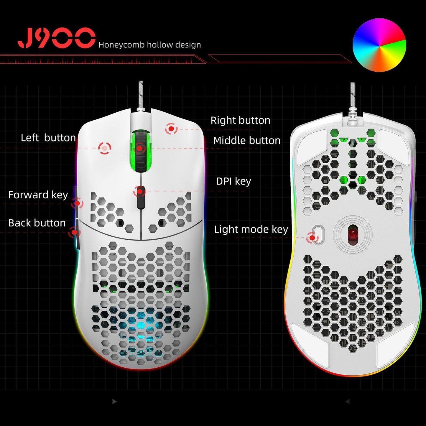 Mini Wired Keyboard RGB Backlit Multi Color 61 Keys Programmable for Laptops White V700W+J900W