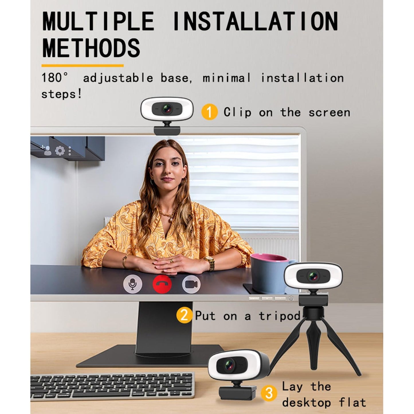 Webcam with Tripod Free Drive for Video Conferencing Live Streaming Desktop