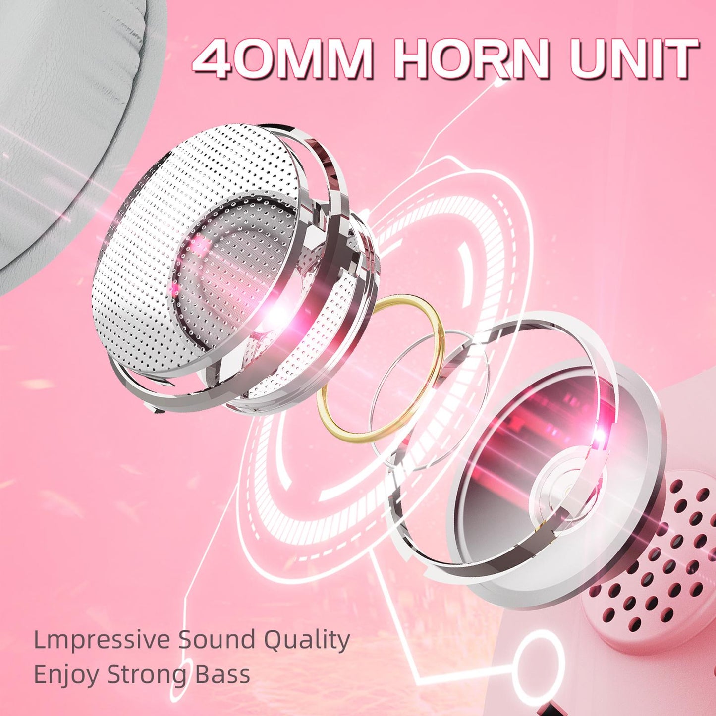 Gaming Headset with Pink Cat Ear Soft Earmuffs 3.5mm for Mobile Phone Laptop