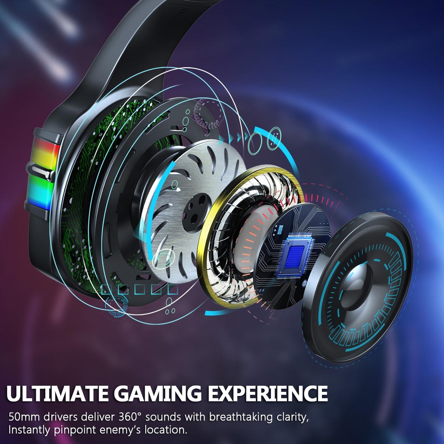 Gaming Headset Stereo Comfortable Over-Ear for Laptop Competition Movie Dark Blue