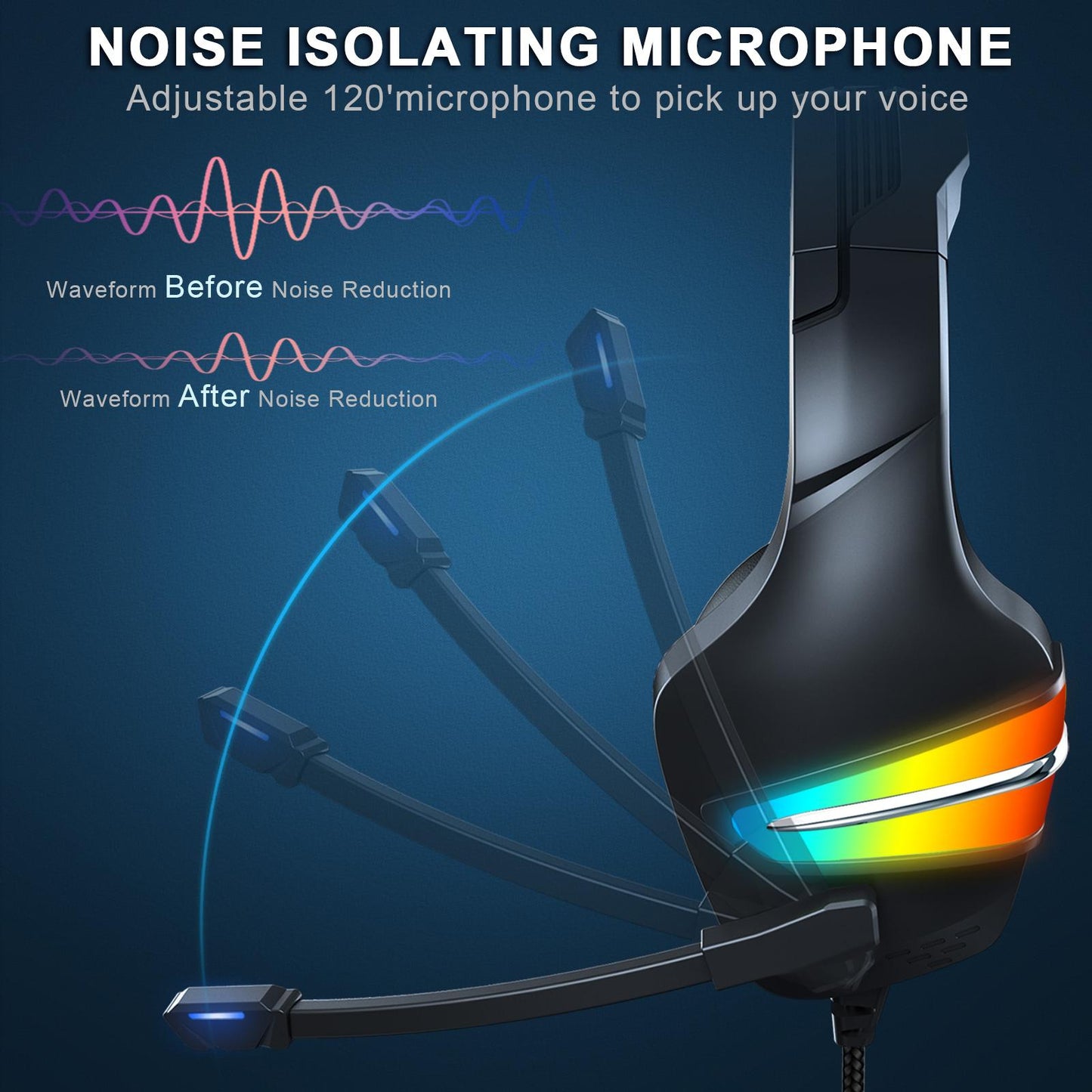 Gaming Headset Stereo Comfortable Over-Ear for Laptop Competition Movie Dark Blue