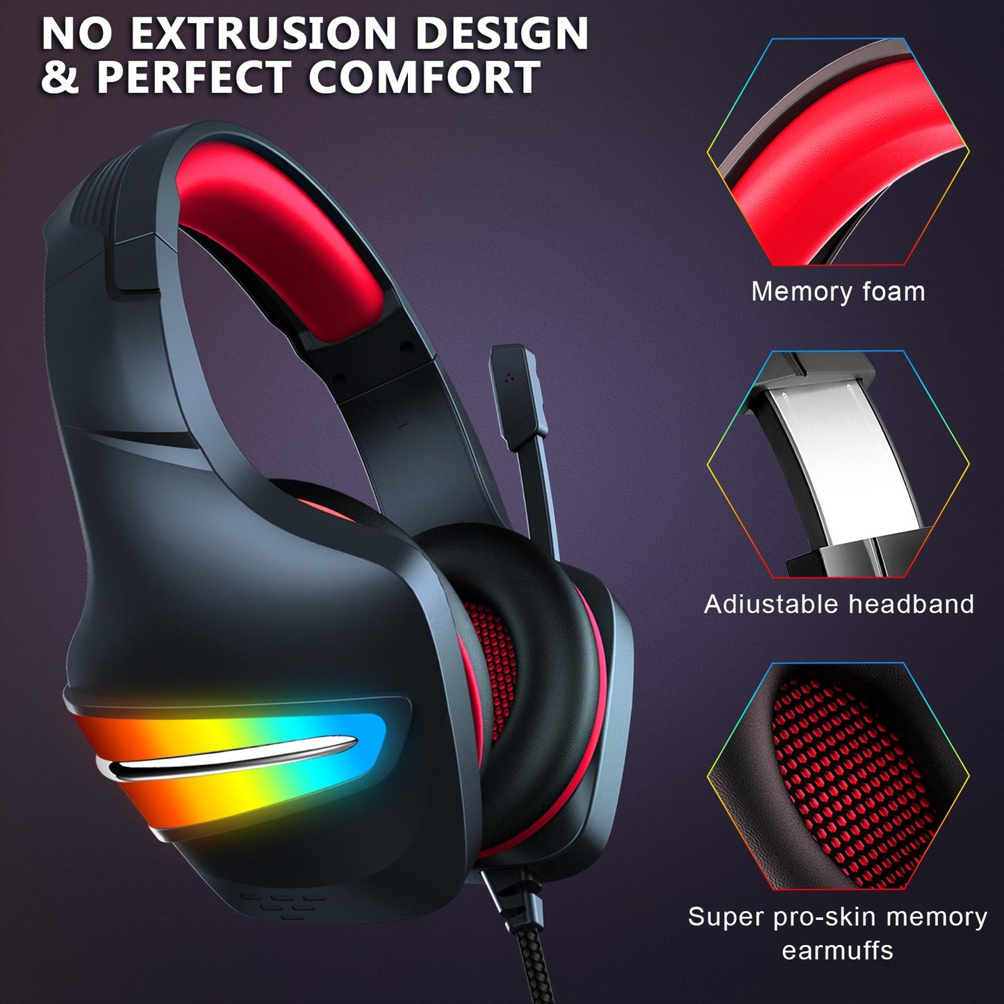 Gaming Headset Stereo Comfortable Over-Ear for Laptop Competition Movie Black Red