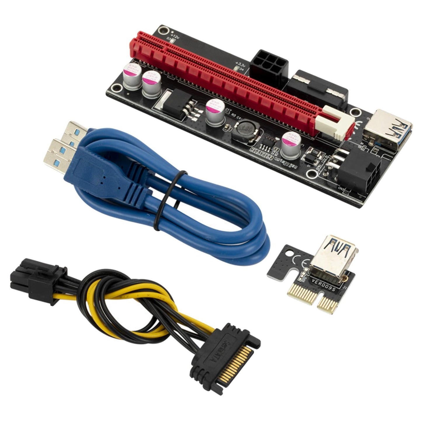 USB 3.0 PCI-E Riser Adapter 15Pin to 6 Pin Power 1x 4x 8x 16x Extender
