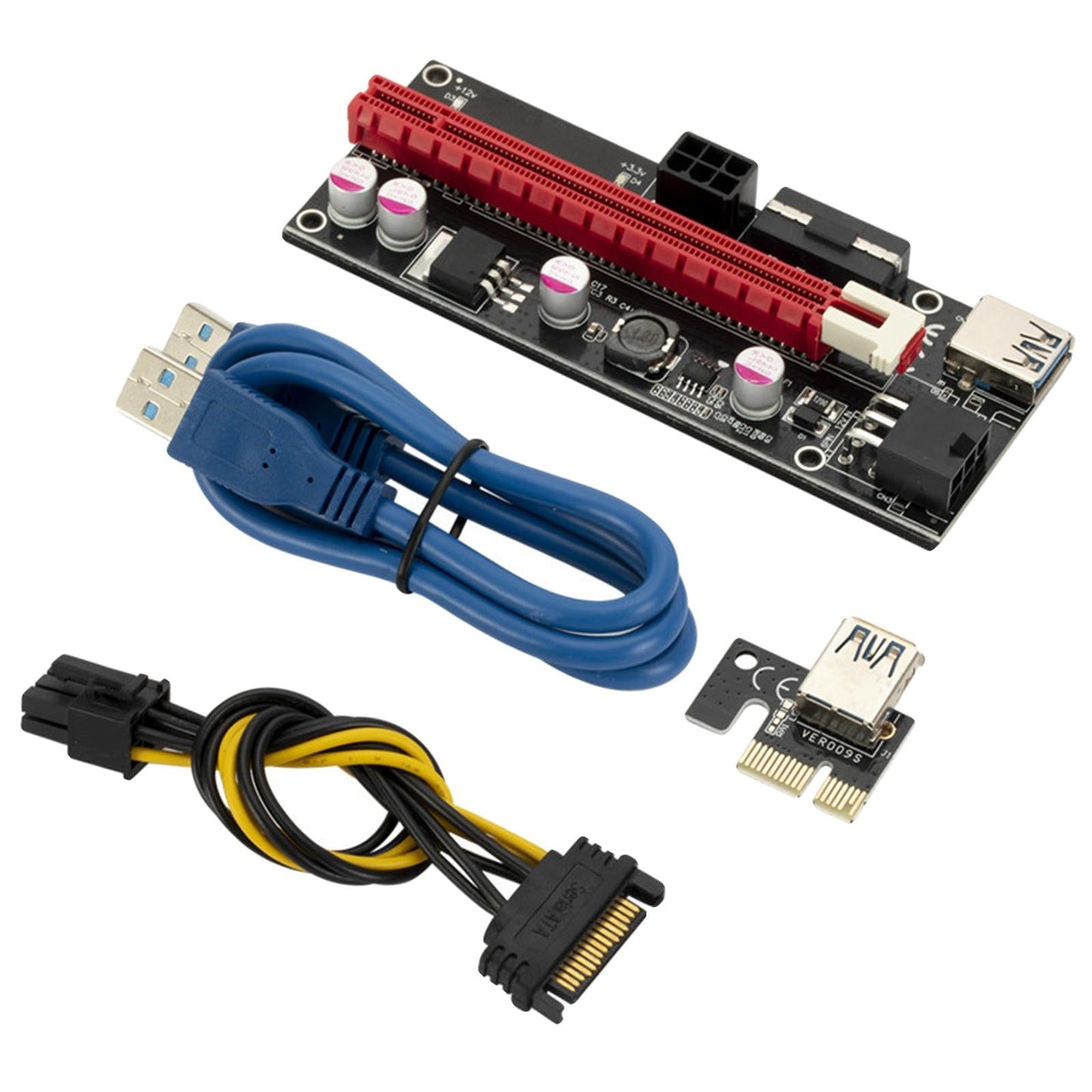 USB 3.0 PCI-E Riser Adapter 15Pin to 6 Pin Power 1x 4x 8x 16x Extender