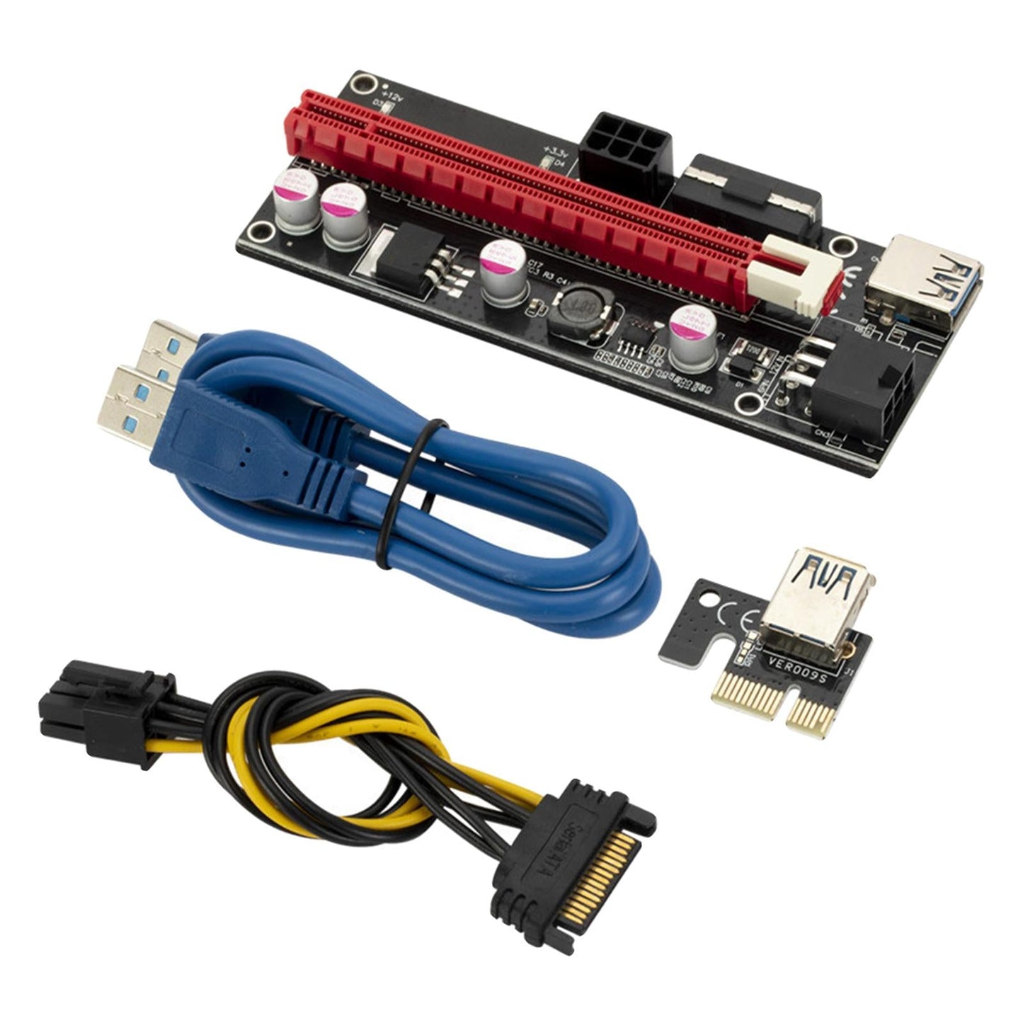 USB 3.0 PCI-E Riser Adapter 15Pin to 6 Pin Power 1x 4x 8x 16x Extender