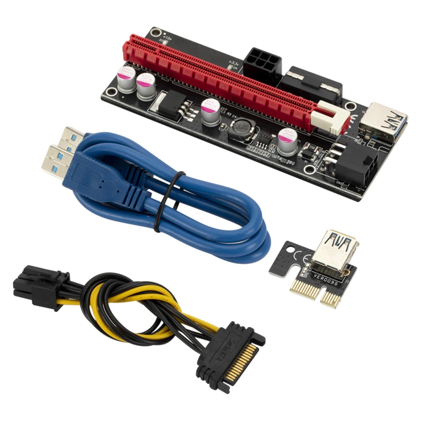 USB 3.0 PCI-E Riser Adapter 15Pin to 6 Pin Power 1x 4x 8x 16x Extender