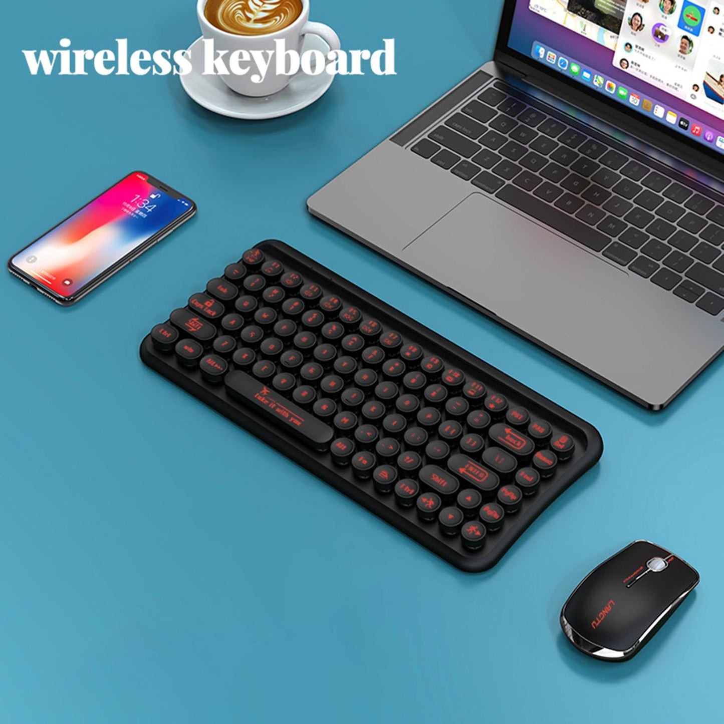 2.4G 85 Key Cordless Keyboard Mouse Set Full Size Quiet for PC Laptop Home Black