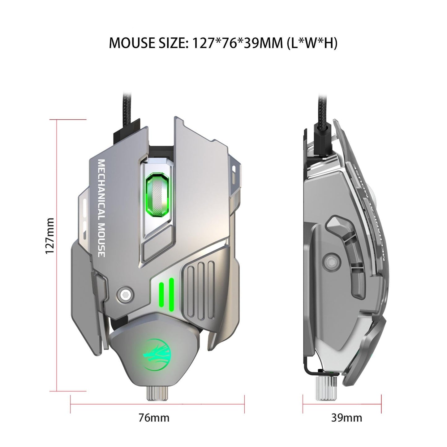 Gaming Mouse 7 Buttons 7200DPI Backlit for Computer Laptop Desktop PC Silver