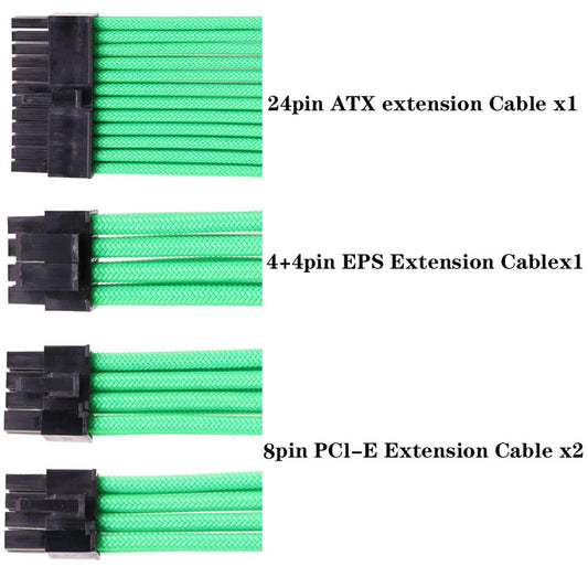 PSU Extension Cable Kit 30cm Motherboard 20+4P 8P 8P 2x PC 4 Lines White