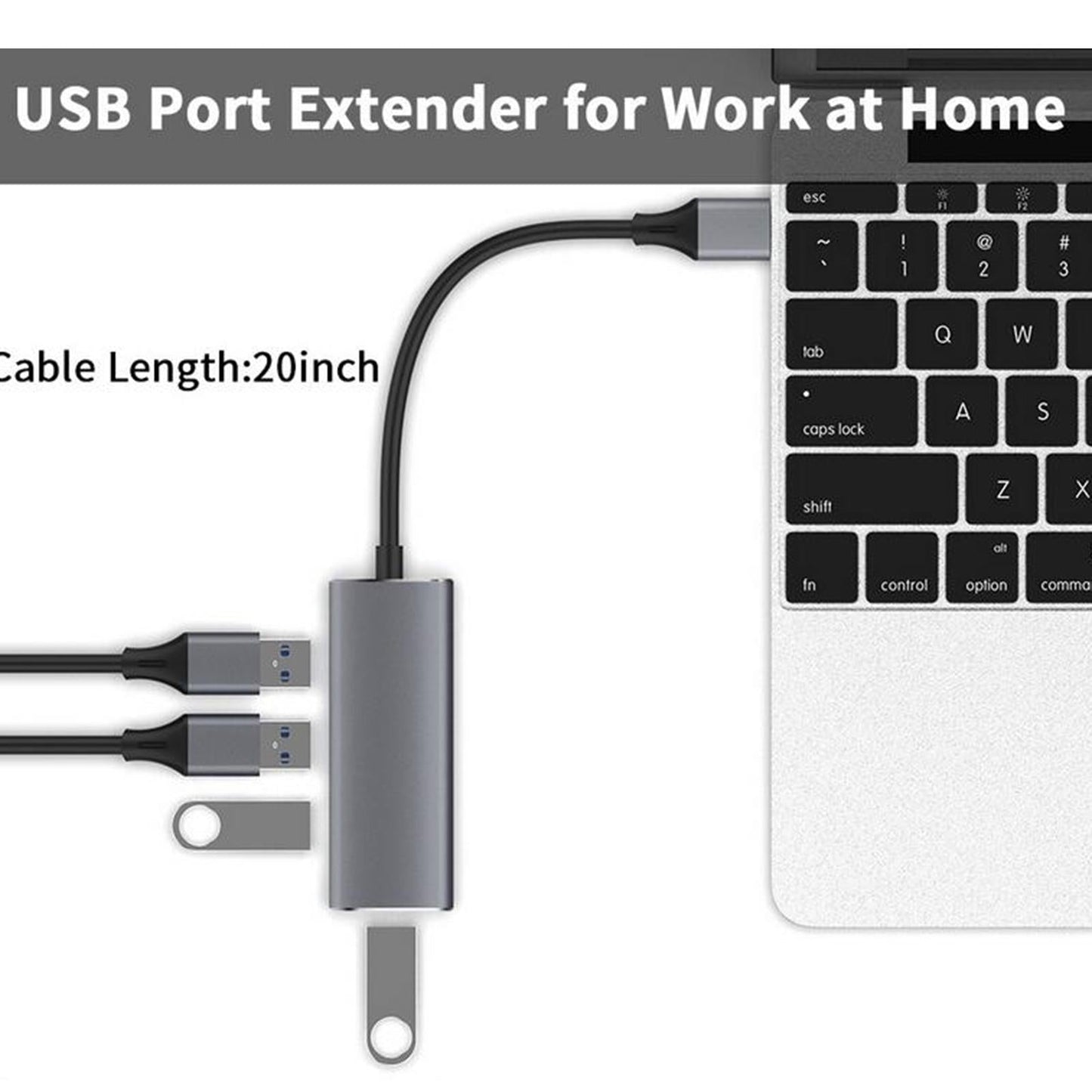 4-in-1 USB-A to USB3.0 Hub Gray 4 Ports Adapter for Laptops Travel USB Fan