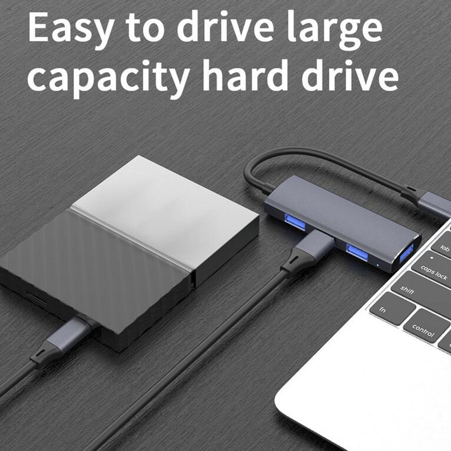 4-in-1 USB-A to USB3.0 Hub Gray 4 Ports Adapter for Laptops Travel USB Fan