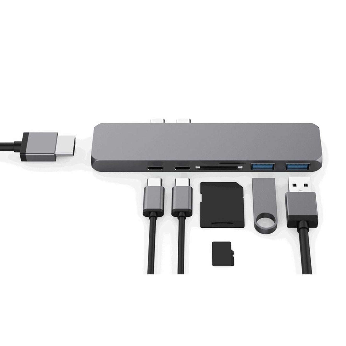 7-in-2 USB-C to USB3.0 Hub Metal-Integrated 7 Ports for Type-C Laptops