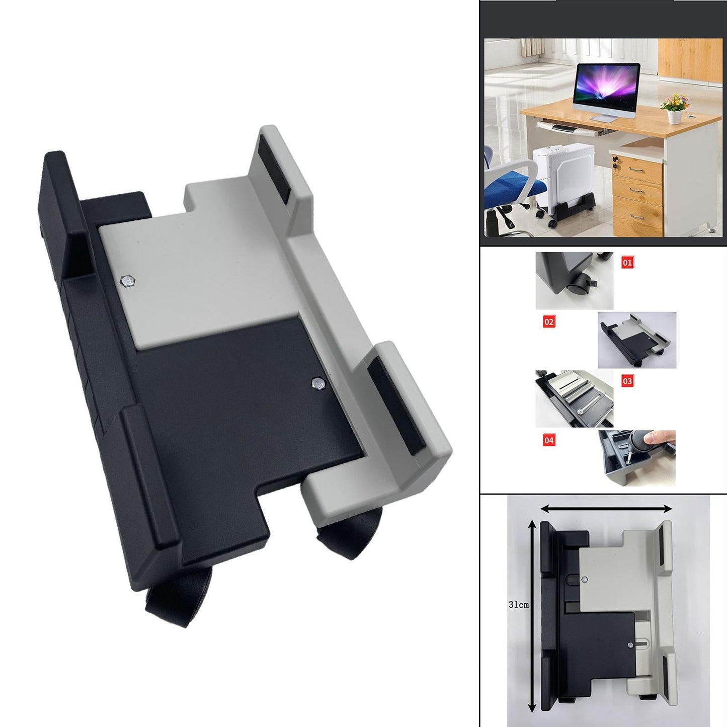 CPU Holder Mobile Computer Tower Stand Easy Movement White Black
