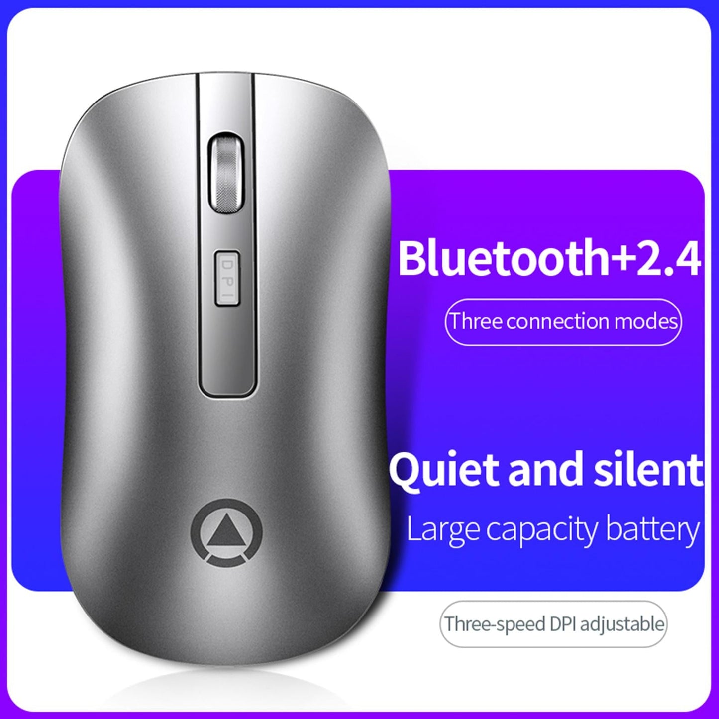 Quiet Wireless Office Mouse for Laptops Bluetoth3.0 and 5.2 2.4GH Silver