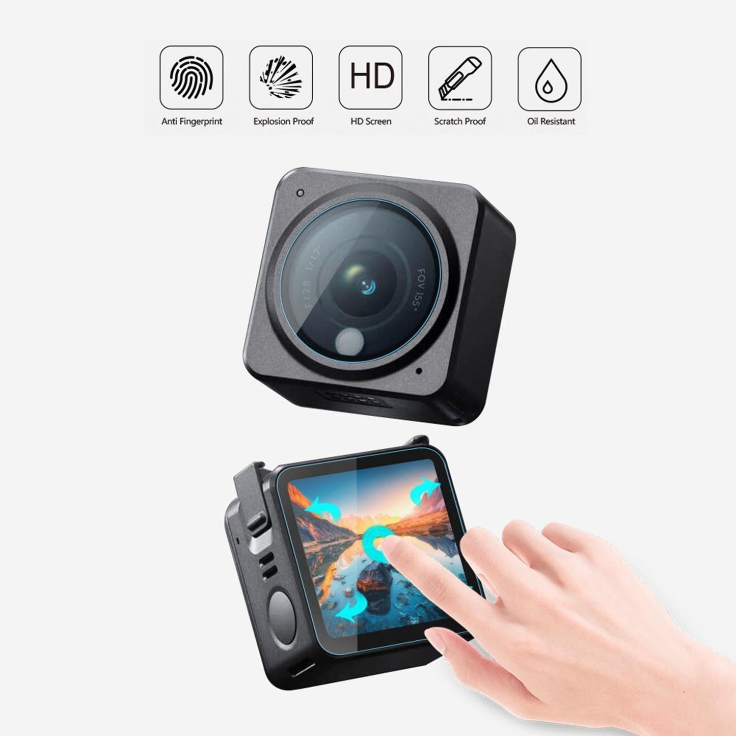 Tempered Glass Screen Protector Film Lens and Dual-Screen for DJI Action 2