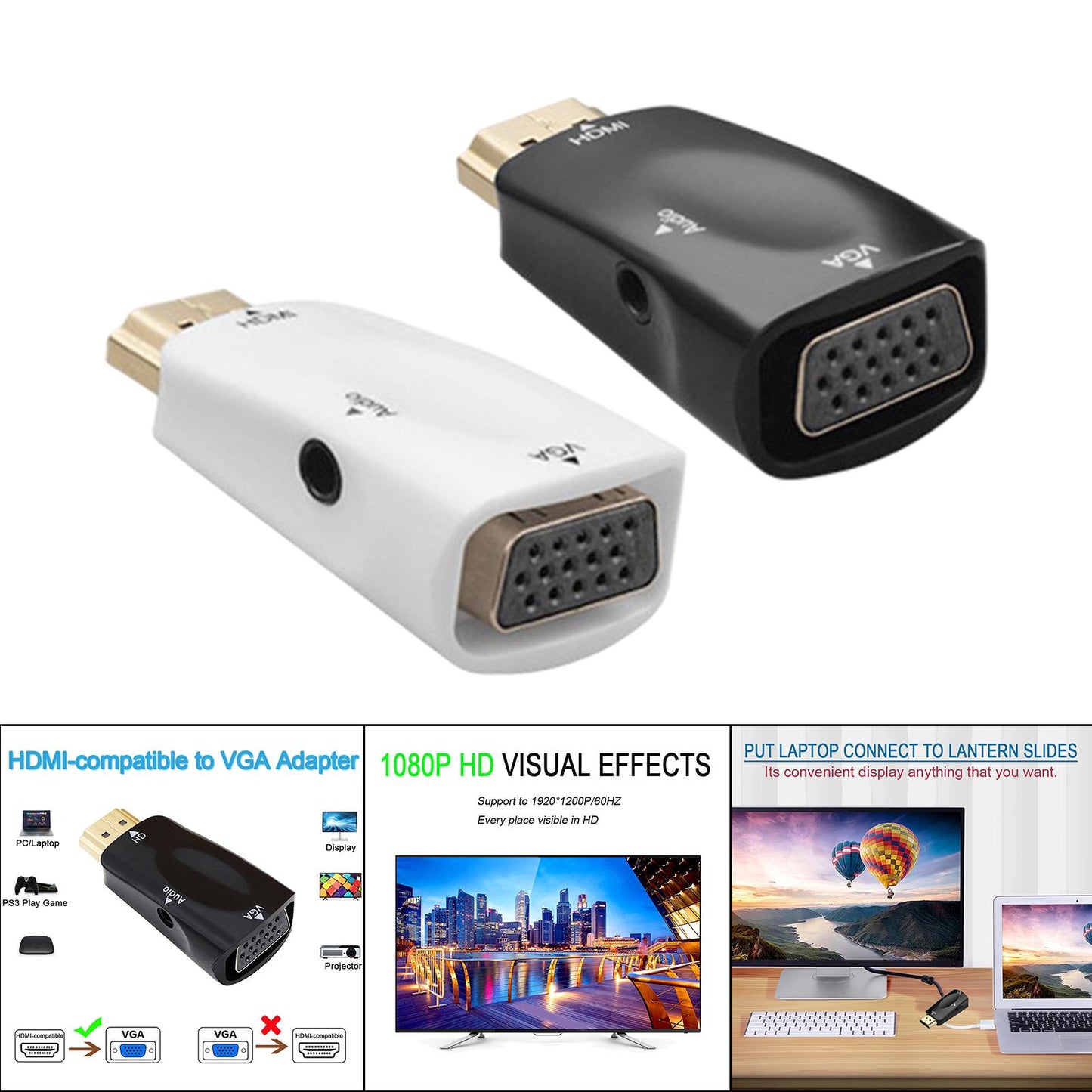 Hdmi-Compatible to VGA Male to Female for Computer Projector black