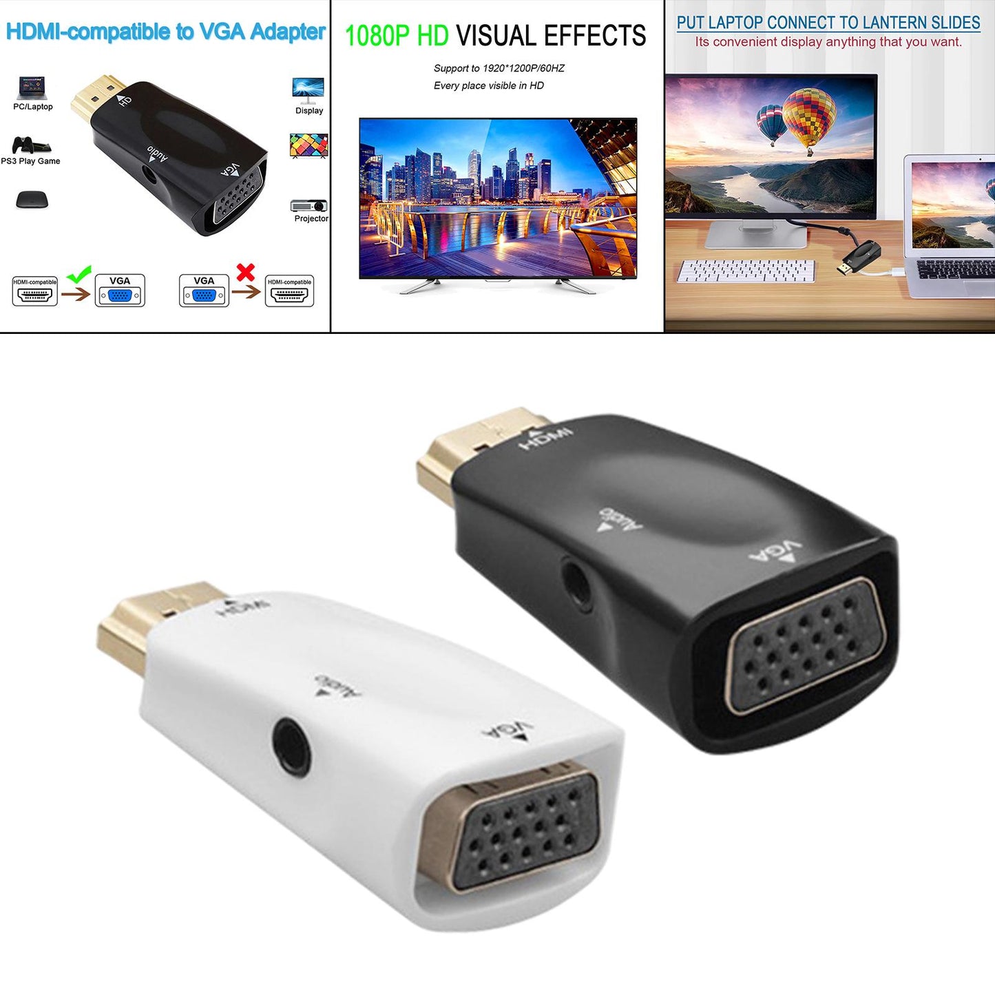 Hdmi-Compatible to VGA Male to Female for Computer Projector black