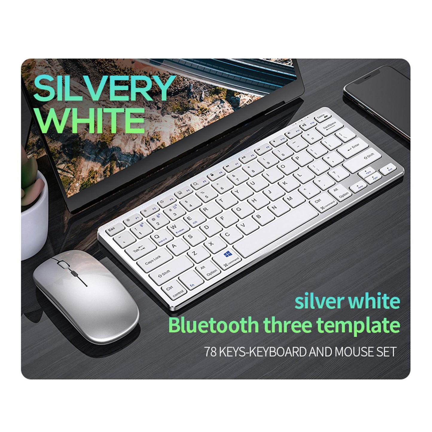 Kb-1 Mini Laptop Bluetooth Keyboard 2.4G Quiet Typing 94Key Combo Grey