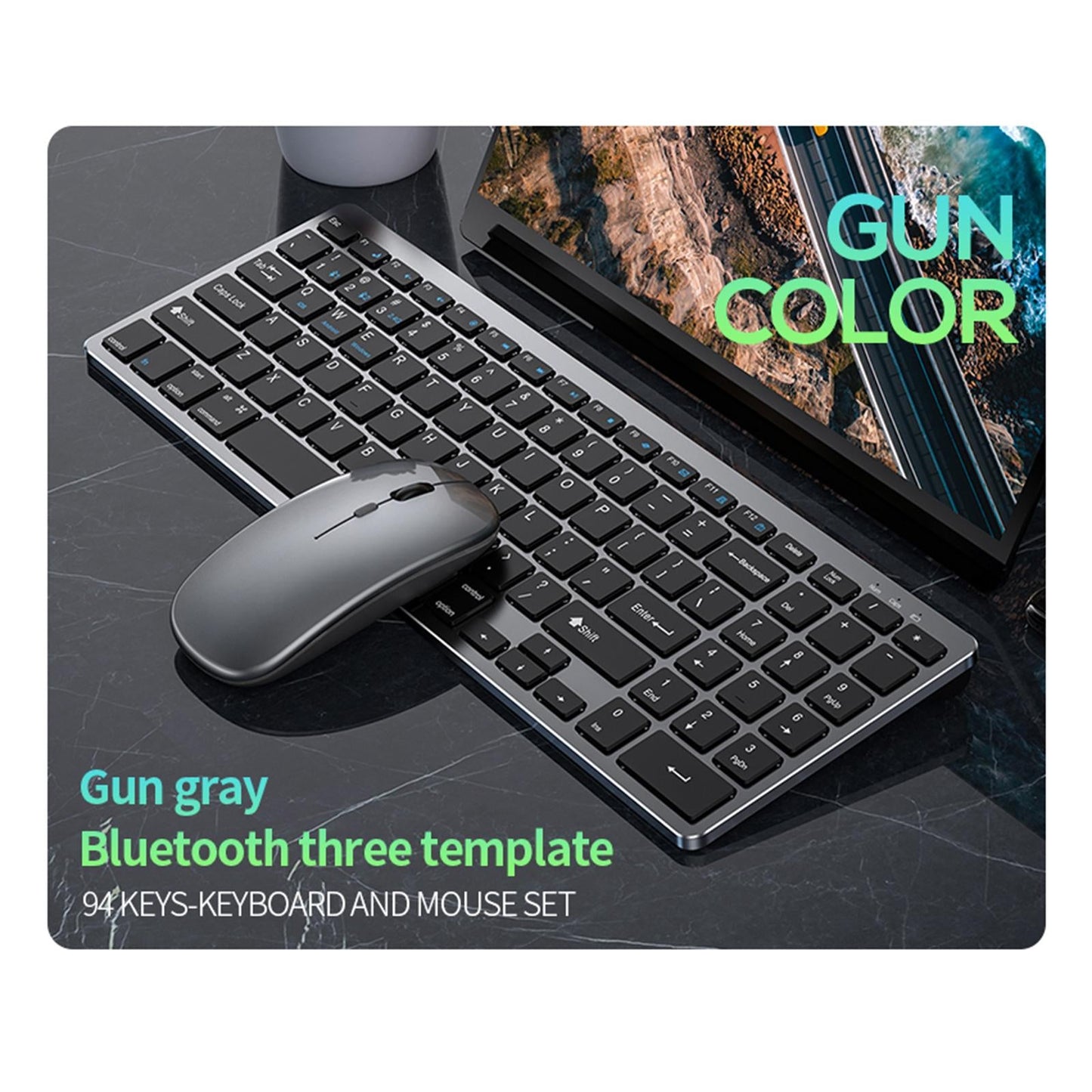 Kb-1 Mini Laptop Bluetooth Keyboard 2.4G Quiet Typing 94Key Combo Grey