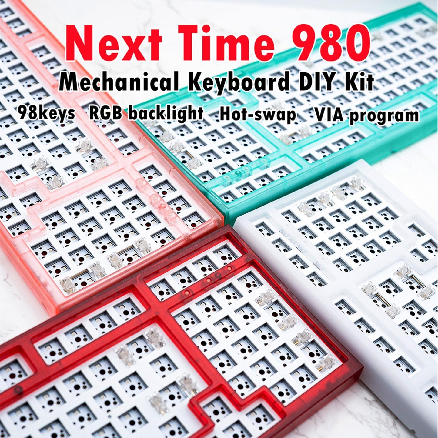 NT980 Hot Swap Mechanical Keyboard Kit RGB Light  Transparent Wine Red