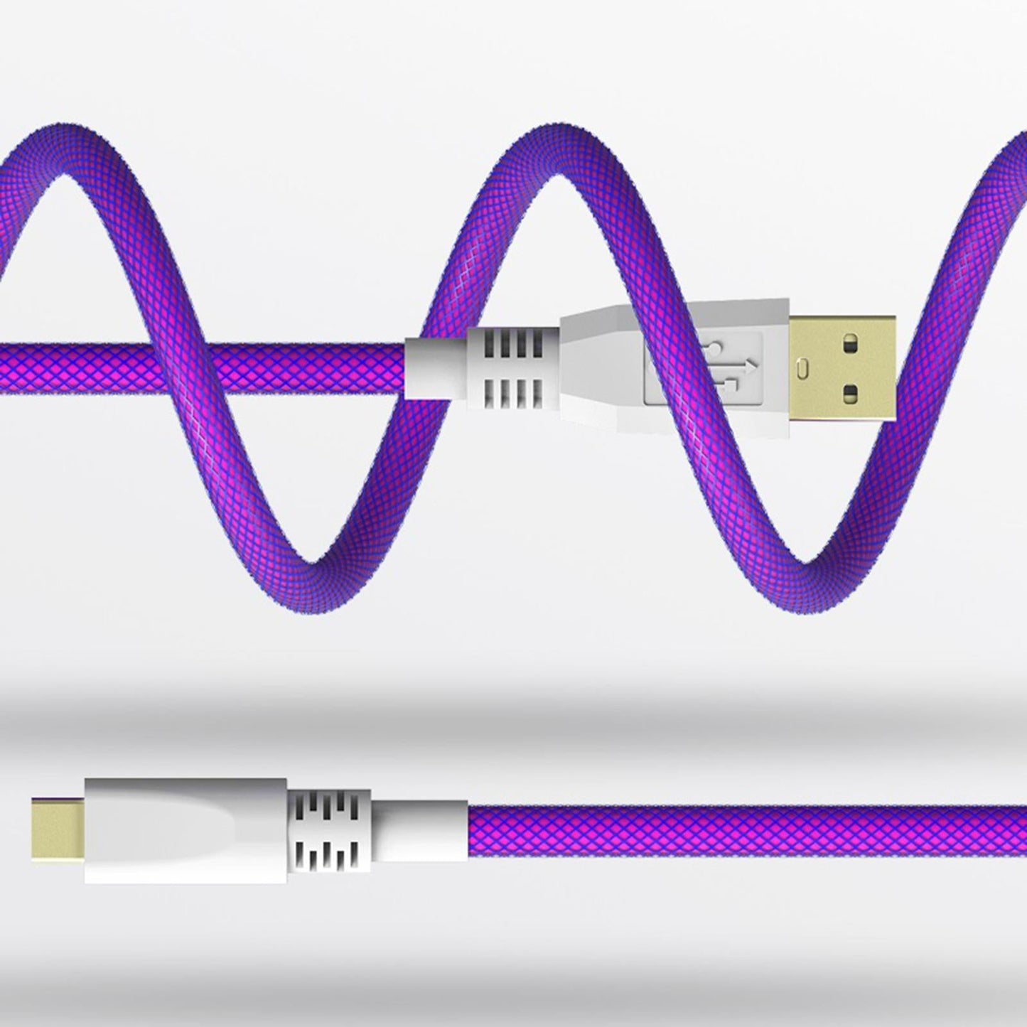 2.2M Type-C Keyboard Cable Coiled USB for Mechanical Keyboard Metal  White