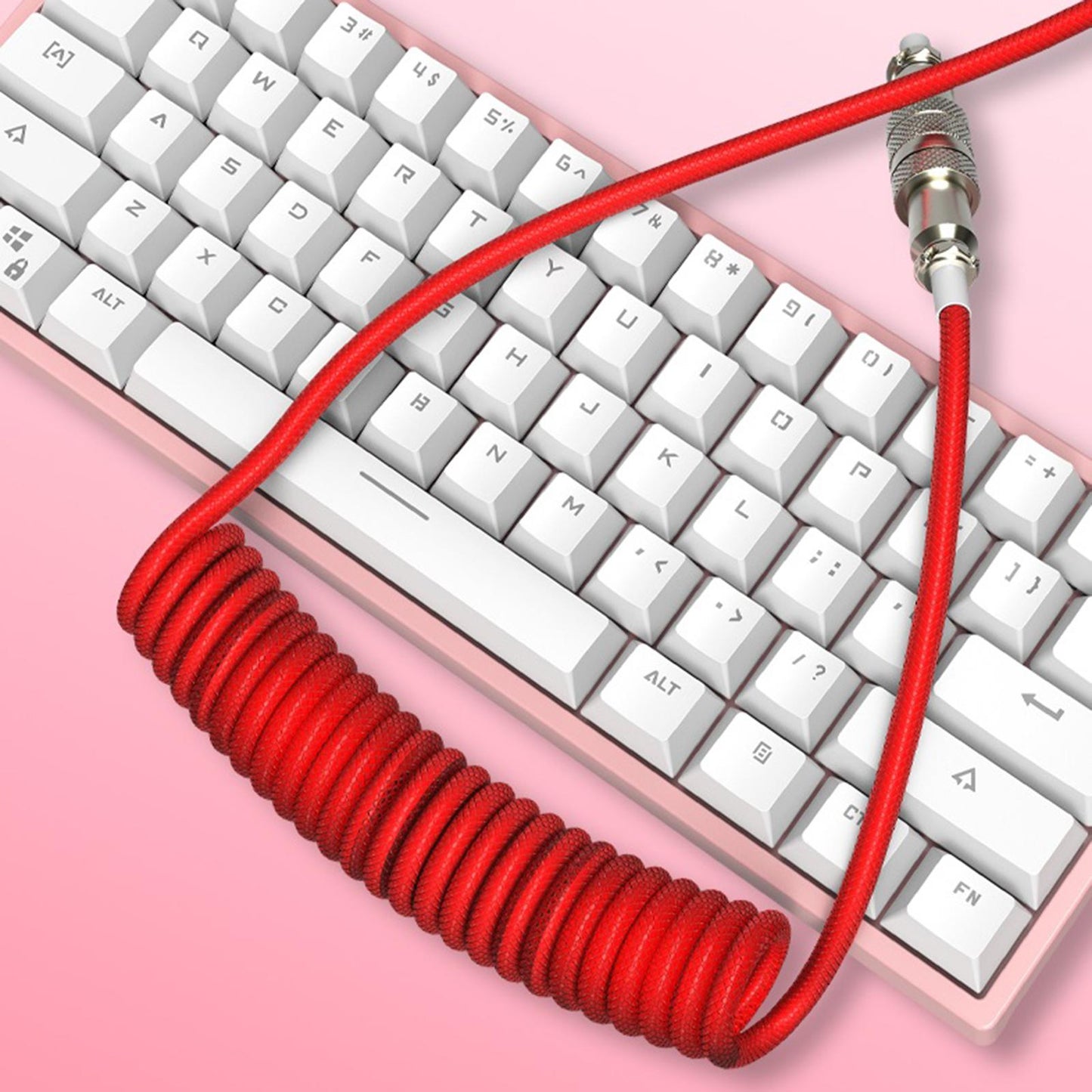 2.2M Type-C Keyboard Cable Coiled USB for Mechanical Keyboard Metal  White