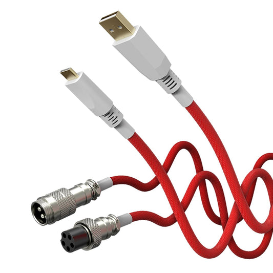 2.2M Type-C Keyboard Cable Coiled USB for Mechanical Keyboard Metal  White