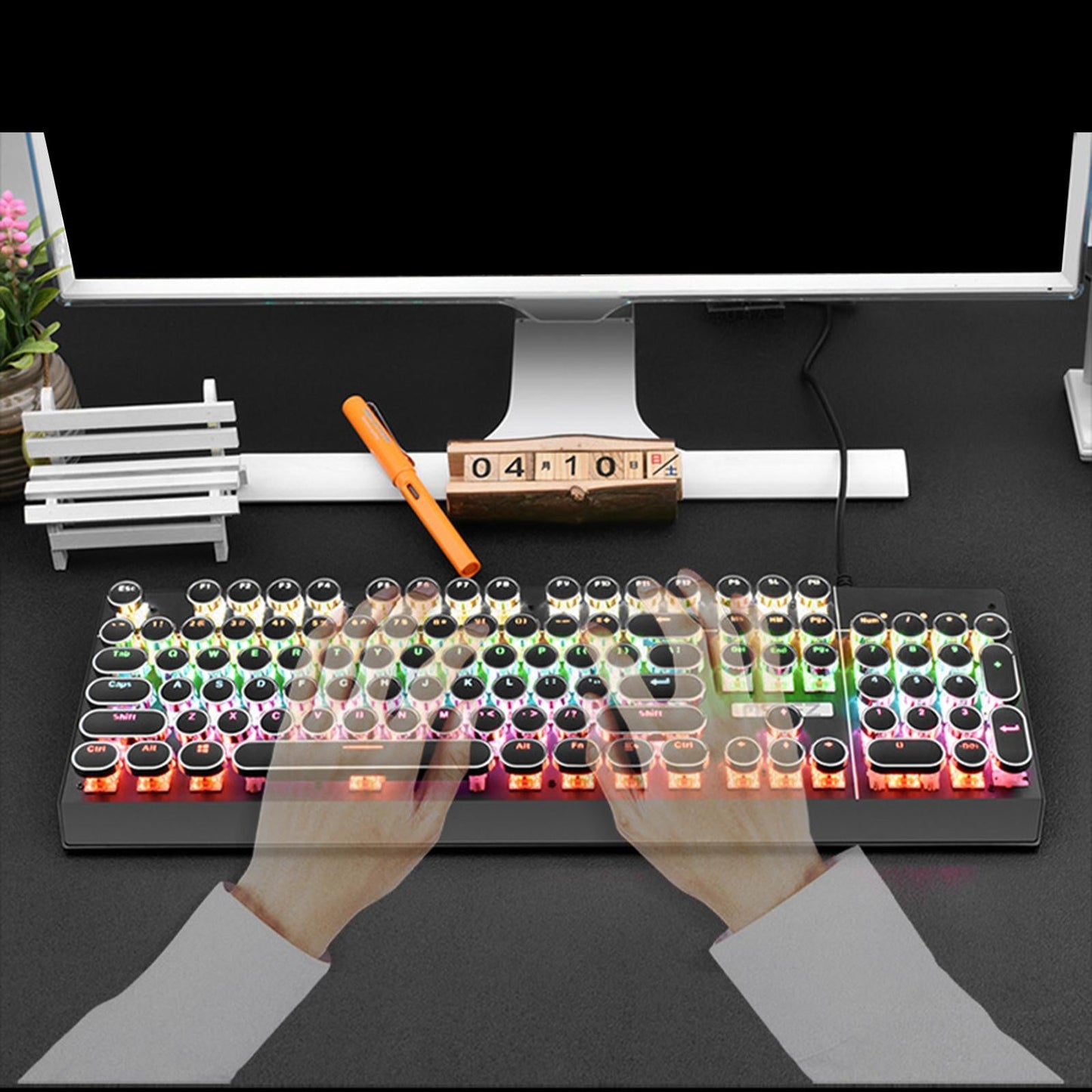Mechanical Gaming Keyboard RGB Backlit 104 Keys for PC Black Square Keycap