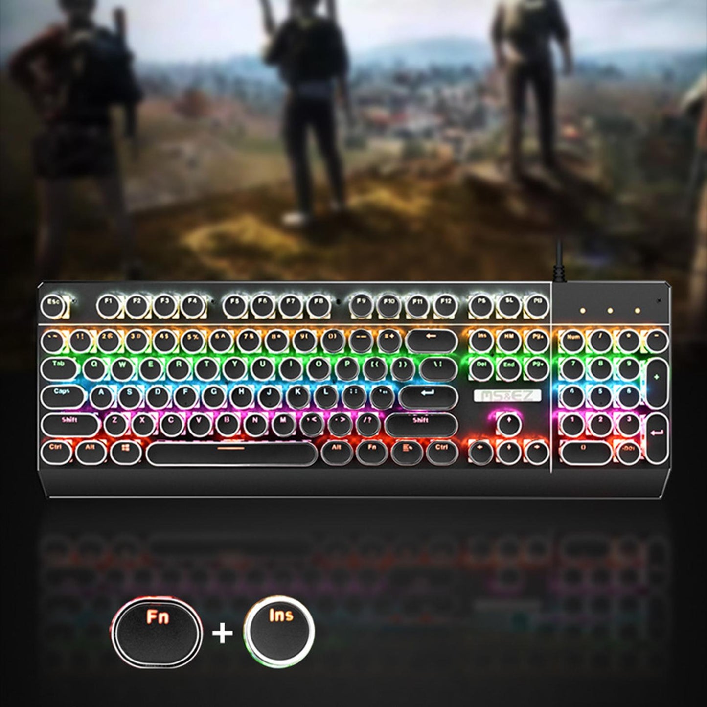 Mechanical Gaming Keyboard RGB Backlit 104 Keys for PC Black Square Keycap