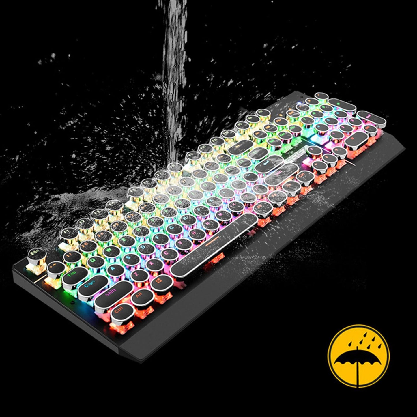 Mechanical Gaming Keyboard RGB Backlit 104 Keys for PC Black Round Keycap