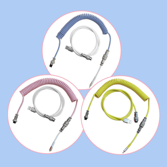 Coiling Spring Spiral Cable Detachable Type-C Cable for Keyboard white blue
