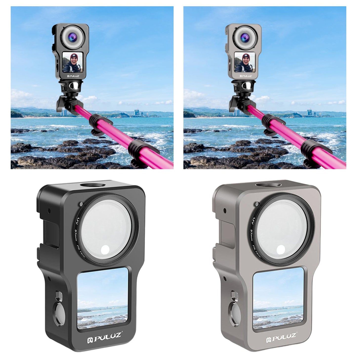 Protective Cage Anti-Scratch with Cold Shoe Camera for DJI Action 2 Black