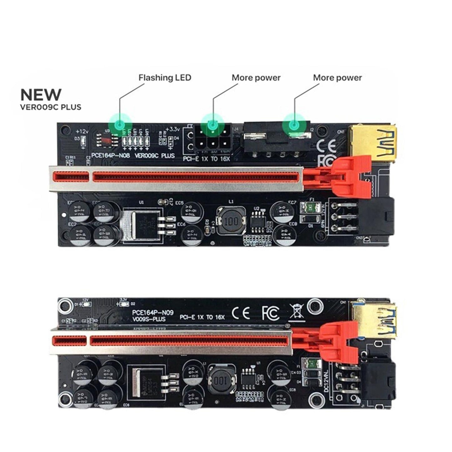 RISERS Card Ver009C Driver-Free for GPU Mining Cable red with light