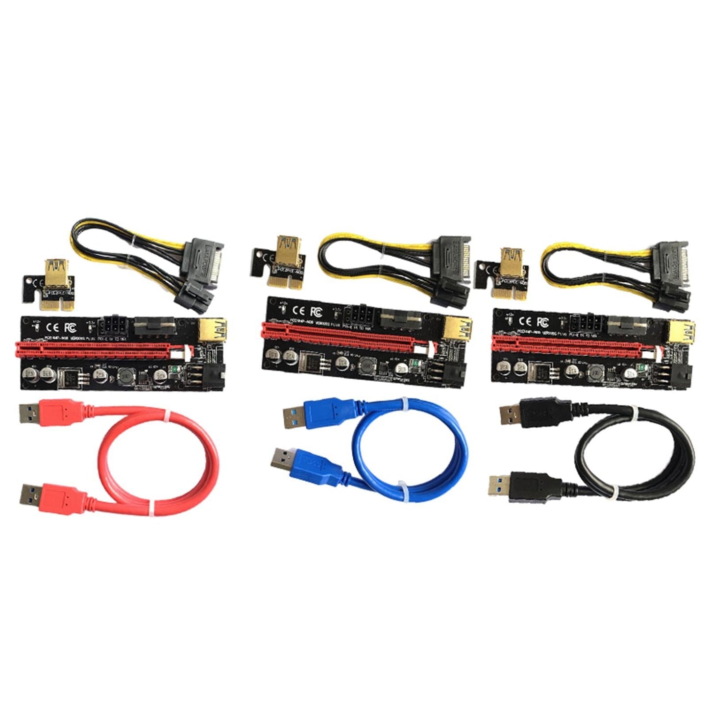 PCIe Riser Adapter Extender Kit 1X-16x USB 3.0 Data Cable Mining Red Cord