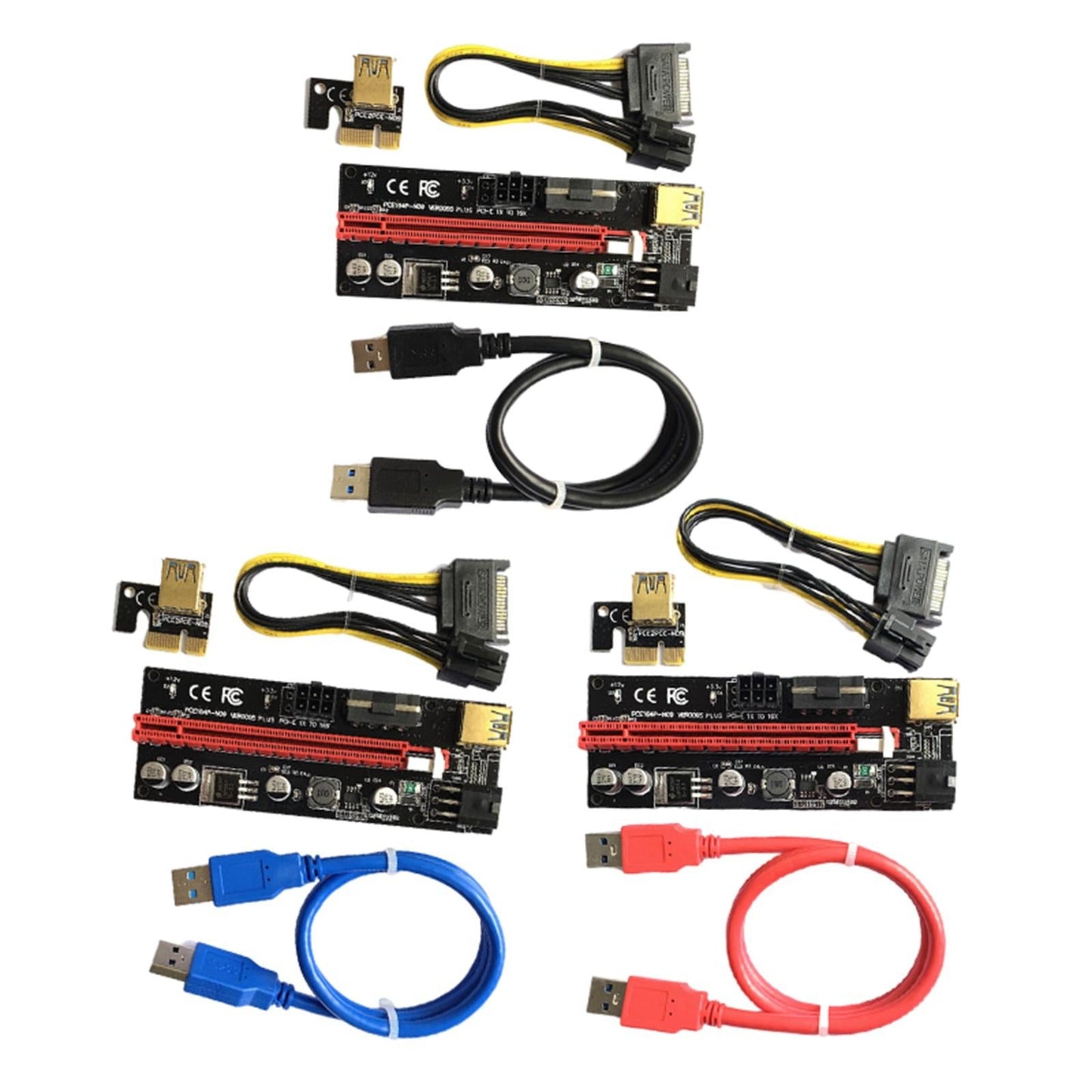 PCIe Riser Adapter Extender Kit 1X-16x USB 3.0 Data Cable Mining Red Cord
